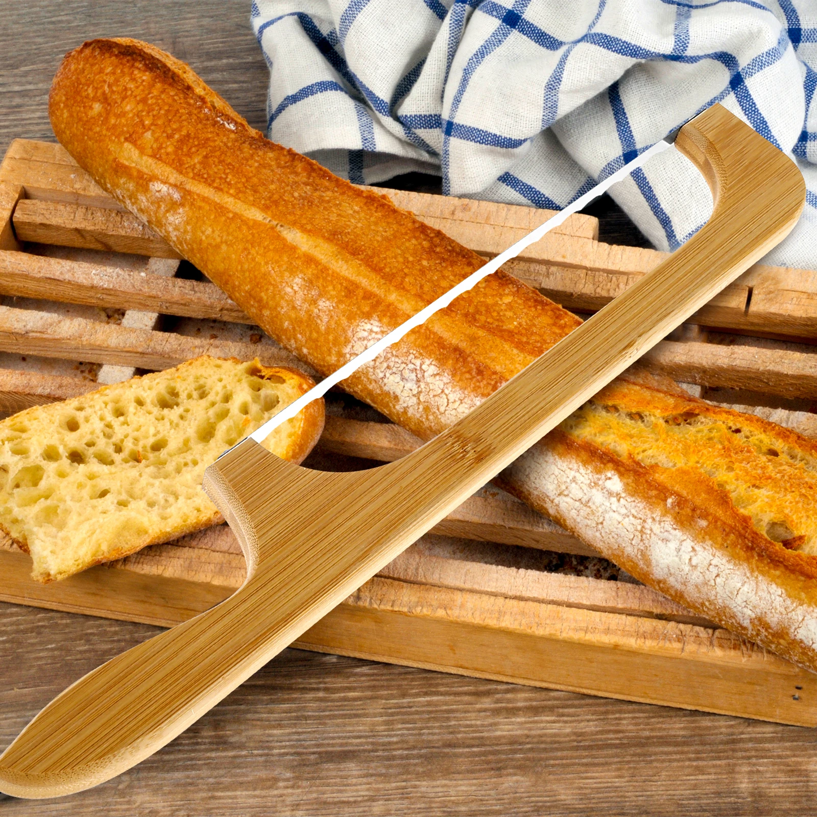 Homemade Bread Bow Cutter Serrated Sourdough Bread Slicer with Wood Handle Baguettes Bow Knife Bagels Cutter Kitchen Baking Tool - Image 2