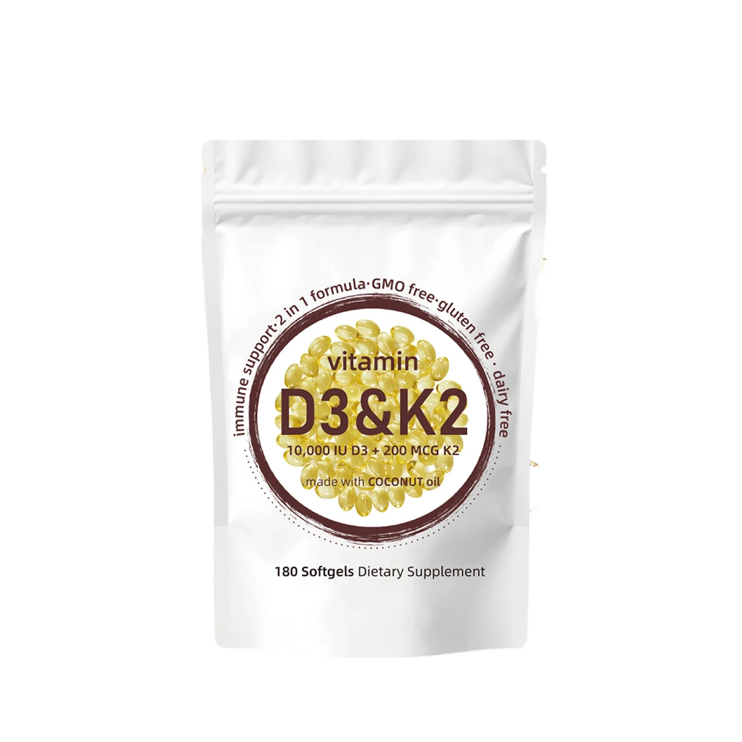 Vitamin D3&K2 Immune Support 2 in 1 Formula GMO 180 Softgels Dietary Supplement Made With Coconut Oil