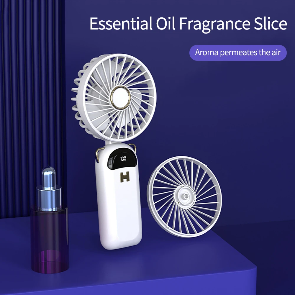 Portable Aroma Neck Fan 1500mAh USB Rechargeble Electric Fan Outdoor Travel Mini Wireless Handle Fan Ventilador With LCD Display - Image 5