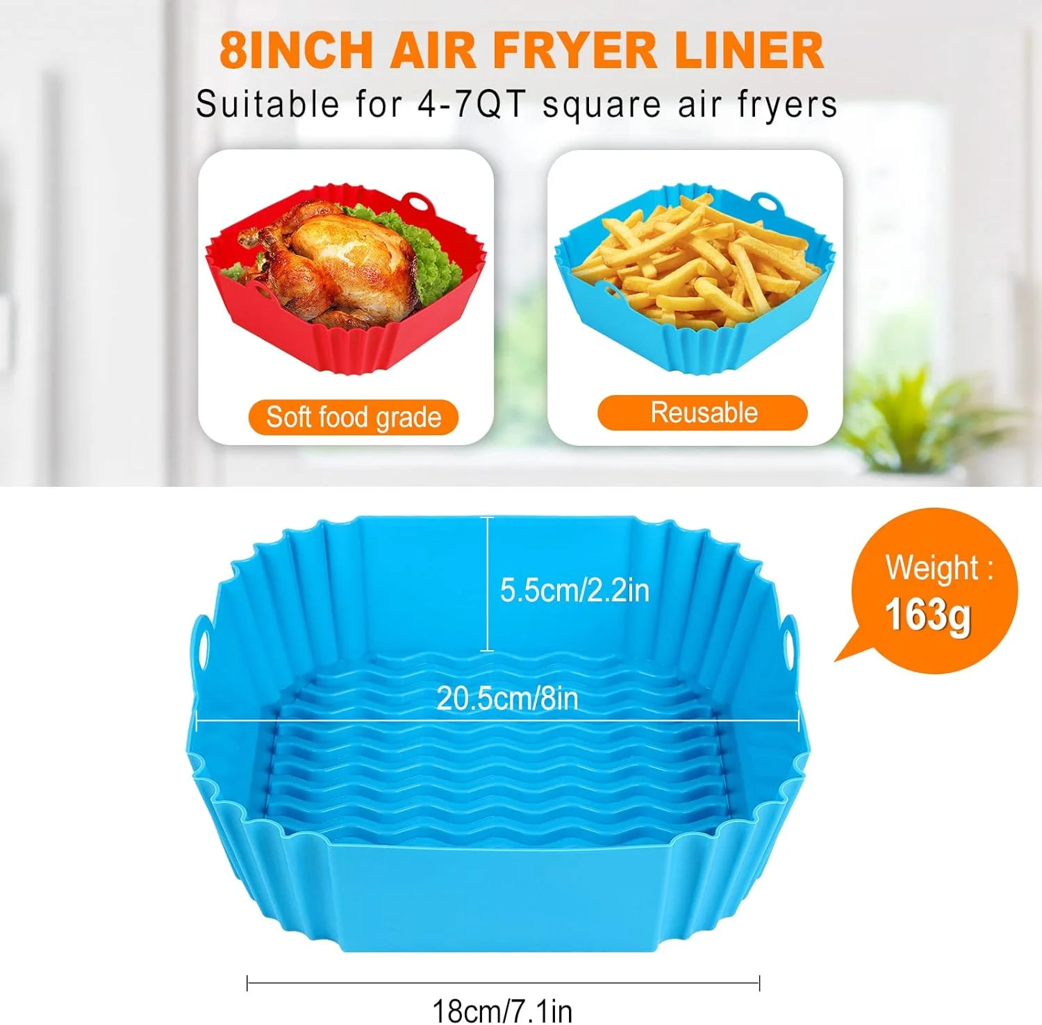 Square Silicone Air Fryer Mats Suitable for 4-7 Quart Ovens , Reusable Non-Stick Sheets Compatible for Air Fryers - Image 2