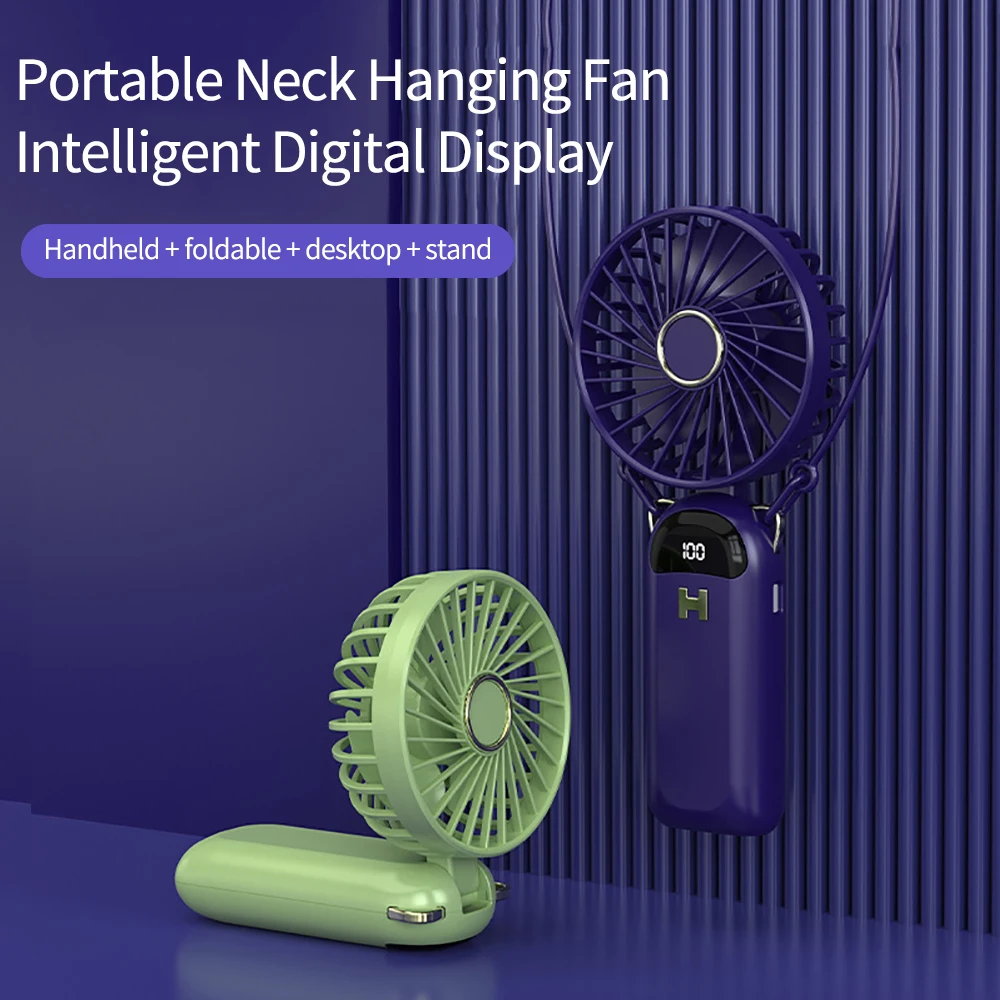 Portable Aroma Neck Fan 1500mAh USB Rechargeble Electric Fan Outdoor Travel Mini Wireless Handle Fan Ventilador With LCD Display - Image 6